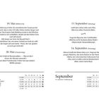 Texte und Datumseinteilungen für 19. und 20. Mai, 13. und 14. September, mit Kalenderübersicht für Mai und September.