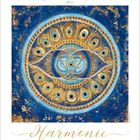 Zitat oben: "Das höchste Gut ist die Harmonie der Seele mit sich selbst." Unten steht "Harmonie". Illustration: Mandala mit Auge.