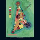 Text: "Wassily Kandinsky: Burst of Colors in a Triangle. Colorful Rectangle."

Illustration: Farbige geometrische Formen auf grünem Hintergrund.