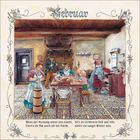 Text: „Februar. Wenn der Hornung warm uns macht, friert’s im Mai noch oft bei Nacht. Ist’s an Lichtmess hell und rein, wird’s ein langer Winter sein.“  
Illustration: Eine Küche im alten Stil mit Menschen bei hauswirtschaftlichen Arbeiten.