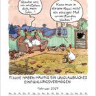 Zwei Sprechblasen: "Glaube uns, wir verstehen dich, mein Sohn..." und "Kann man in diesem Haus nicht ein einziges Mal unverstanden bleiben?". Untertitel: "Fische haben häufig ein unglaubliches Einfühlungsvermögen." Kalender für Februar 2027.