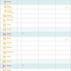 Kalenderblatt für Februar 2027. Hintergrund: bunte Karnevalsmasken. Wochentage in verschiedenen Farben.