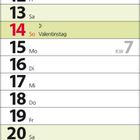 Kalender: Februar 2027. Feiertage: Rosenmontag und Valentinstag am 14. Februar. Woche 5 bis 8.
