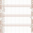 Kalender für Februar 2027 mit Wochentagen und Notizbereich, umgeben von floralen Illustrationen in beige Tönen.