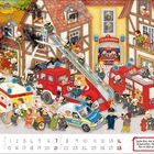 Suchtext: „Suche Rossi, das kleine rosa Schweinchen. Sie hat sich 40x im Bild versteckt.“ Illustration von einem Feuerwehreinsatz.