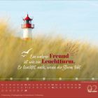 "Ein wahrer Freund ist wie ein Leuchtturm. Er leuchtet, auch, wenn der Sturm tobt." Kalender für Februar mit Leuchtturm.