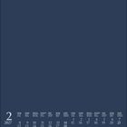 Kalender: "2, 2027". Wochentage und Daten in kleiner Schrift darunter. Dunkelblauer Hintergrund.