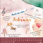 "Mach's dir schön ... im Februar" steht im Mittelpunkt. Darum sind Illustrationen von Herz, Maske und Noten arrangiert.