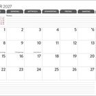 Februar 2027 Kalender mit Wochenübersicht, Feiertagen und Notizbereich. Wichtige Tage: 6, 7, 14, 21, 28.