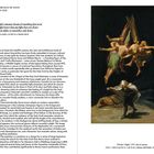 Links Text über Francisco de Goya und Rittersagen. Rechts eine düstere Illustration mit fliegenden Gestalten.