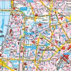 Ausschnitt einer Stadtkarte von Düsseldorf, hervorgehoben sind Straßen, U-Bahn-Stationen und Sehenswürdigkeiten in Stadtmitte.