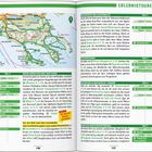 Texte: 

Seite 130:
- "Tag 3"
- "Mehr Abwechslung geht kaum"
- "Für ein Bad und den anschließenden [...]"

Seite 131:
- "Erlebnistouren"
- "Tag 4", "Tag 5", "Tag 6", "Tag 7"
- "Wassersport und Klosterblick"
- "Tageskreuzfahrt"
- "Spaziergang zu Aristoteles' Strand"
- "Hinein ins Großstadttümmel"

Eine detaillierte Karte von Thessaloniki und Umgebung ist abgebildet.