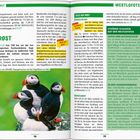 Links: "RØST", Text über Røst-Ort, Papageitaucher erwähnt. Unten: Bild von vier Papageitauchern auf Fels. Rechts: "WESTLOFOTEN", Infos über Unterkunft und Touren.