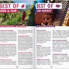 Best of Grün & Fair, Best of Low-Budget. Links: authentische Souvenirs, Führung, Getränke, Fogo Wein. Rechts: Feste, künstliche Kultur, günstig unterwegs, Partys, Livemusik.