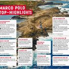 "MARCO POLO TOP-HIGHLIGHTS" in weißer Schrift auf rotem Grund. Darunter eine Küstenlandschaft mit einem Leuchtturm auf Felsen.