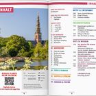 Inhaltsverzeichnis: Themen wie Sightseeing, Essen & Trinken, Shoppen, Ausgehen, Erlebnistouren, Gut zu wissen. Links Bild mit Turm.
