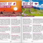 "MARCO POLO TOP-HIGHLIGHTS" steht über zehn Reisebeschreibungen. Hintergründe: farbenfrohe Fresken und gotisches Fenster.