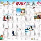 Text „2027“ und „Uli Stein“, Kalender mit humorvollen Illustrationen; Mäusefiguren, Pinguine, Szenen pro Monat.