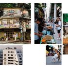 "STREETVIBE" steht vertikal rechts. Szenen aus einer lebendigen Stadt: Straßenstände, Gebäude mit Graffiti, Menschen und ein Hund im T-Shirt.