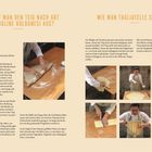 **Wie rollt man den Teig nach Art der Sfogline Bolognesi aus?** Links: Ausrollen eines runden Teigs. Rechts: Falten und Schneiden von Tagliatelle.