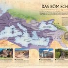 Grosse Karte zeigt "Das Römische Reich." Text informiert über Expansion und Struktur. Fotos unten zeigen antike Bauwerke.