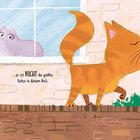 "...er ist NICHT die größte Katze in diesem Buch." 

Eine Illustration zeigt eine orange Katze auf einer Mauer spazierend, mit Tieren und Pflanzen im Hintergrund.