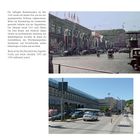 Text beschreibt das Hindenburgbau von 1938, heute Zeppelin-Carré. Oben: historische Straßenszene. Unten: moderne Stadtstraße.