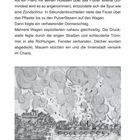Text beschreibt eine Pulverexplosion. Unten eine historische Zeichnung: Rauchwolken über einer Stadt mit Pferdekutschen.