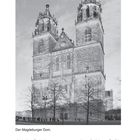 "Der Magdeburger Dom." Im Bild ist der imposante gotische Dom mit zwei Türmen und feinen Details zu sehen.