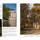"Palastgarten", Beschreibung eines Parks mit Figuren von Tietz. Links Gebäude am Wasser, rechts Herbstbäume und Stadtmauer.