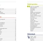 Doppelseite einer Inhaltsübersicht mit Themen wie "Wolof lernen" und "Wolof sprechen," unterteilt in mehrere Kapitel.