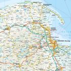 Dieser Karte zeigt Städte und Straßen in Nordpolen, darunter Gdańsk (Danzig), Gdynia, und die Danziger Bucht.