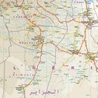 „ALGERIE“ in lila, regionale Grenzen und Städte. Straßen- und Gewässernetz in Nord- und Zentralalgerien.