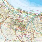 Die Karte zeigt den Nordosten Omans mit Städten wie Muscat, Nizwa und Rustaq sowie Straßen und geografischen Merkmalen.