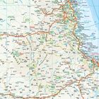 Karten mit Städtenamen wie Cairns, Townsville und Ingham. Küstenlinie, Flüsse und Nationalparks sind markiert.