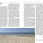 Vorwort: Text beschreibt die Schönheit und Kultur der belgischen Küste. Unten: Strand mit Menschen und bunten Sonnenschirmen.