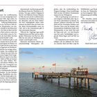 Vorwort über Föhr, seine Natur, das Wattenmeer und touristische Vorzüge. Unten ein Foto von einem Steg im Meer bei Sonnenuntergang.