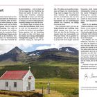 Seitenzahlen 4 und 5. Überschrift: "Vorwort". Text über Islands geologische Besonderheiten und vulkanischen Ursprung. Foto unten: Kleine weiße Kirche mit rotem Dach vor Berglandschaft.