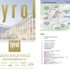 "tyrol" in großen goldenen Buchstaben, darunter "MEIN KAUFHAUS IM HERZEN VON INNSBRUCK SEIT 2010", eine Karte von Innsbruck.