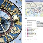 Texte: "Oslo auf einen Blick", "Inhalt", "Oslo entdecken", "Im Zentrum Oslos". Links Uhr mit Tierkreiszeichen. Rechts Karte von Oslo.