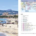 Inhalt: Barcelonas kleine Schwester, Die Autorin; Sommerblick am Stadtstrand mit Kathedrale. Karte von Palma, Strand.