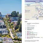 San Francisco auf einen Blick, enthält Karte und Inhaltsverzeichnis. Links windige, hügelige Straße mit bunten Häusern.