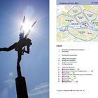 Rechts ein Stadtplan von Stockholm und das Wort "Inhalt" mit Abschnittstiteln. Links eine Statue vor der Sonne.