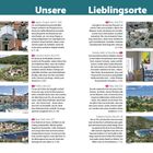 Zwei Spalten mit Überschrift: "Unsere Lieblingsorte." Fotos von Küsten, Architektur und Kunstwerken begleiten die Texte.