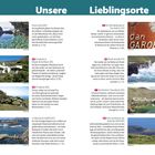 Überschrift: "Unsere Lieblingsorte". Beschreibungen von Orten mit Fotos: Charco Azul, Ermitage de la Virgen de los Reyes, El Sabinar.