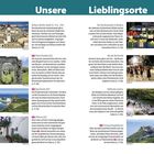 "Unsere Lieblingsorte." Links Bilder von Kérkyra, Paleó Períthia, Kap Drástis, Afiónas. Rechts Wochenmarkt, Kirchweih, Höhle, Festung.