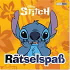 "Rätselspaß" und "Disney Stitch". Ein blaues, außerirdisches Wesen mit großen Ohren, das seine Hände ans Gesicht hält.