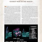 1. Kapitel: "Zuerst war da die Magie". Ein Text beschreibt die Entstehung von Spielen. Unten eine pixelige Spielgrafik mit Anweisungen.