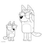 Zwei fröhliche Hunde mit Brillen lächeln sich an, in einer einfachen Schwarz-Weiß-Illustration.