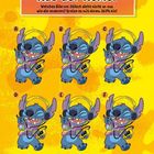 "Aus der Reihe! Welches Bild von Stitch sieht nicht so aus wie die anderen? Kreise es mit einem Stift ein!" Illustration.